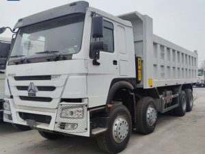 New white HOWO 8X4 dump truck with robust design and spacious cargo bed