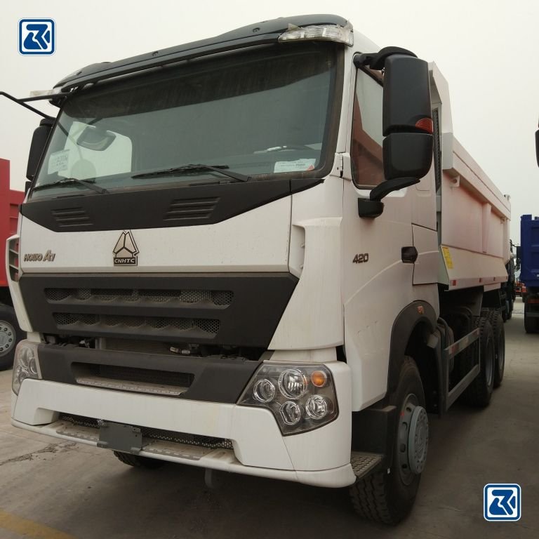 HOWO dump truck, front view showing headlamps and grille