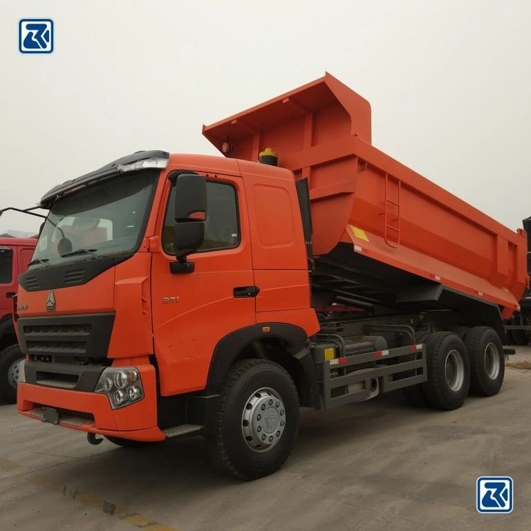 Orange HOWO dump truck from HOWO Special Truck Ltd, side view