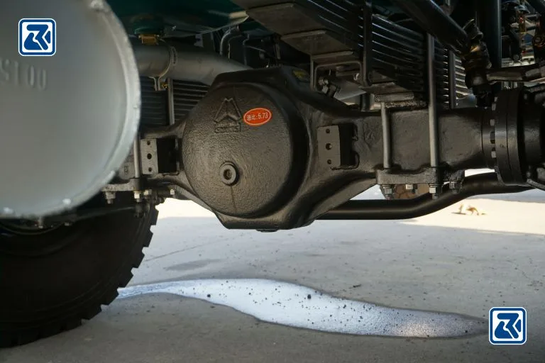 HOWO tanker chassis details showing undercarriage structure and suspension system