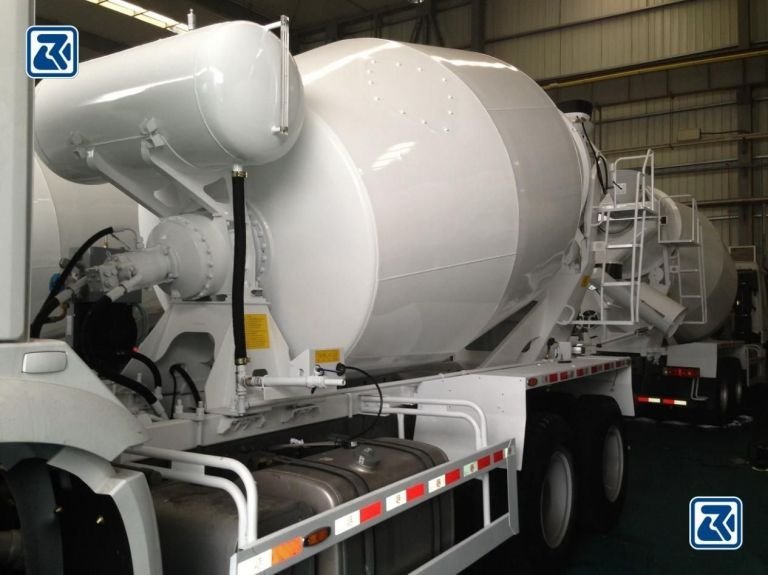 Mixing drum of a HOWO concrete mixer truck, the component whose spiral blades keep concrete uniform during transit