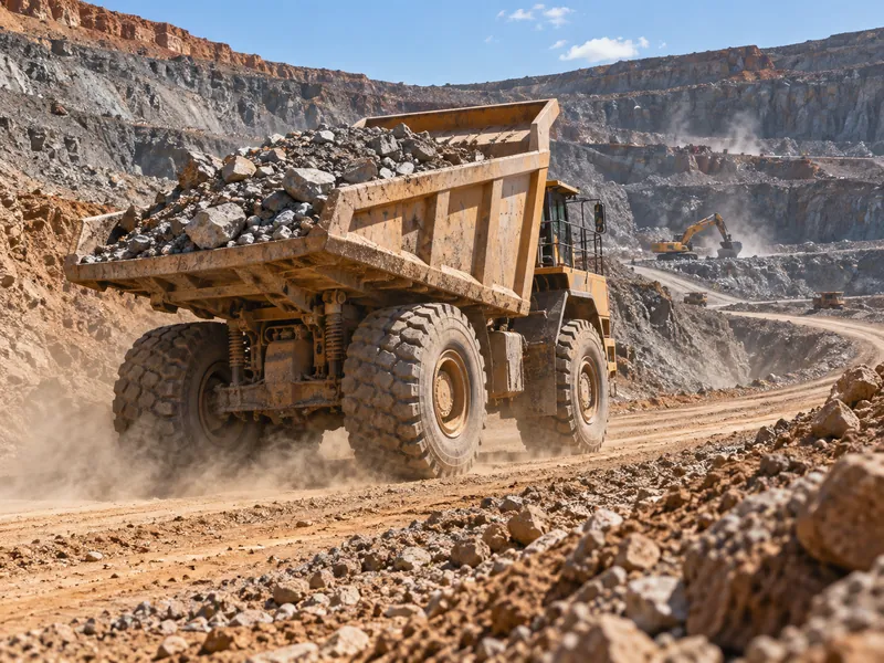 Heavy-duty tipper hauling on a rough mine site, showing high-load harsh-terrain duty