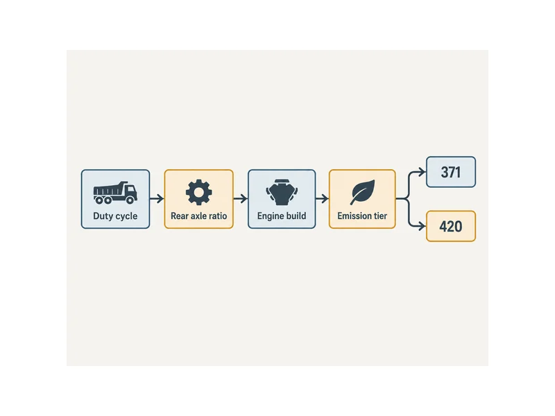 371 vs 420 dump truck spec-selection flow from duty cycle to axle ratio to engine build
