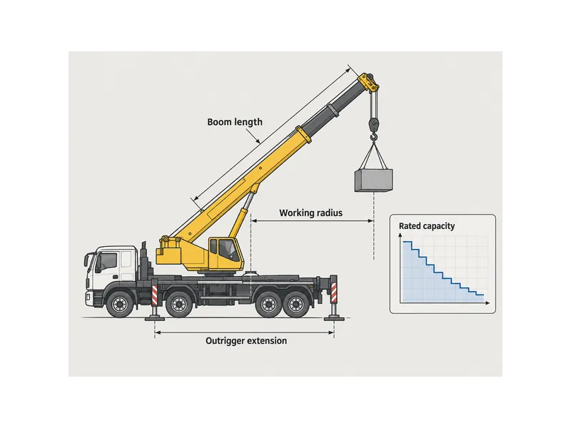 HOWO crane load chart relating rated capacity to working radius and boom length