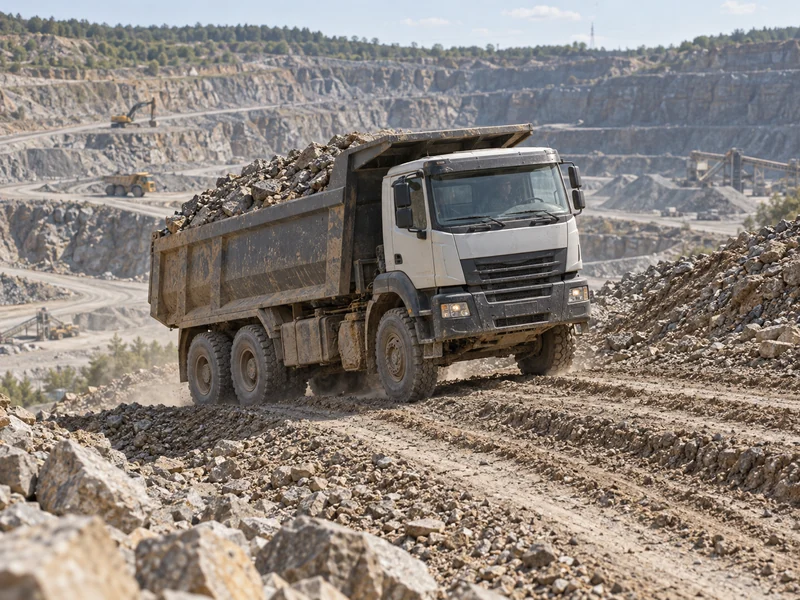 Loaded HOWO dump truck climbing a steep quarry haul road, where a higher rear axle ratio aids gradeability and start-ability
